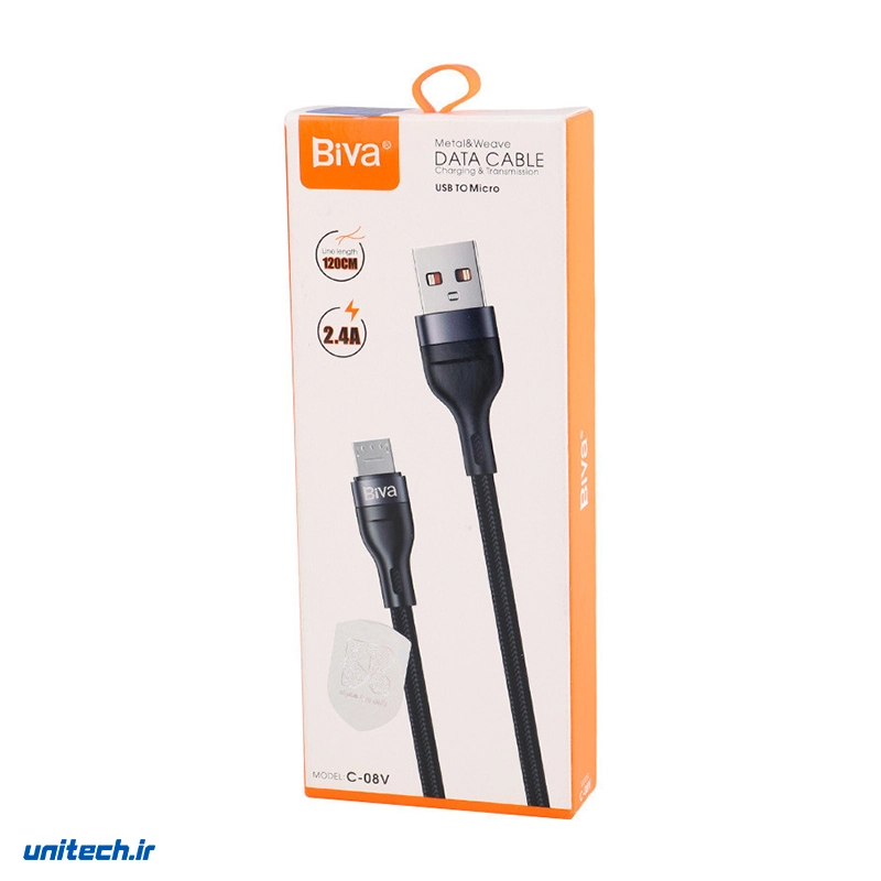 کابل میکرو یو اس بی 2.4 آمپر بیوا C08V طول 1.2 متر1